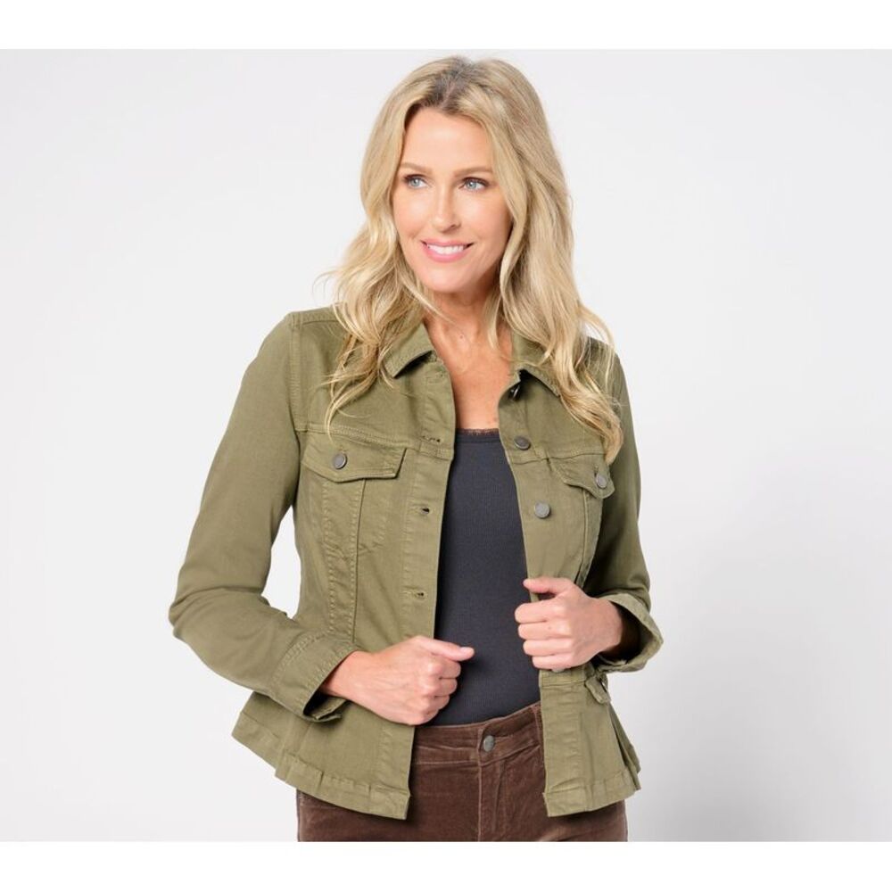 Liverpool Los Angeles Women's Plus Sz Jacket 3X Peplum Denim Green A658800
